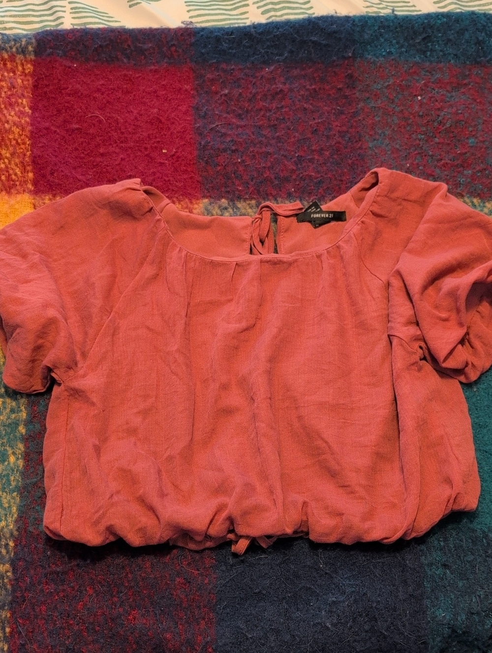 Forever 21 Rust Red Short Sleeve Cropped Peasant Blouse